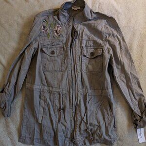 NEW WOMENS JACKET S Small Gray Pink Floral Flower Embroidered Westport Dressbarn